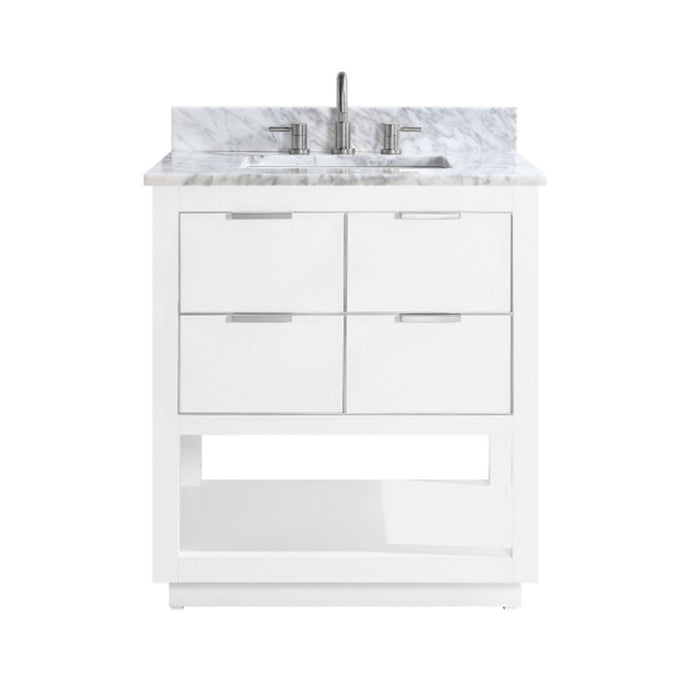 Allie 4 Drawers Bathroom Vanity with Carrara Sink - Floor Mount - 30" Wood/White/Brushed Silver