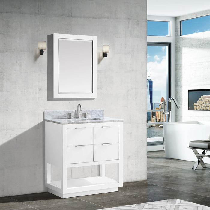 Allie 4 Drawers Bathroom Vanity with Carrara Sink - Floor Mount - 30" Wood/White/Brushed Silver