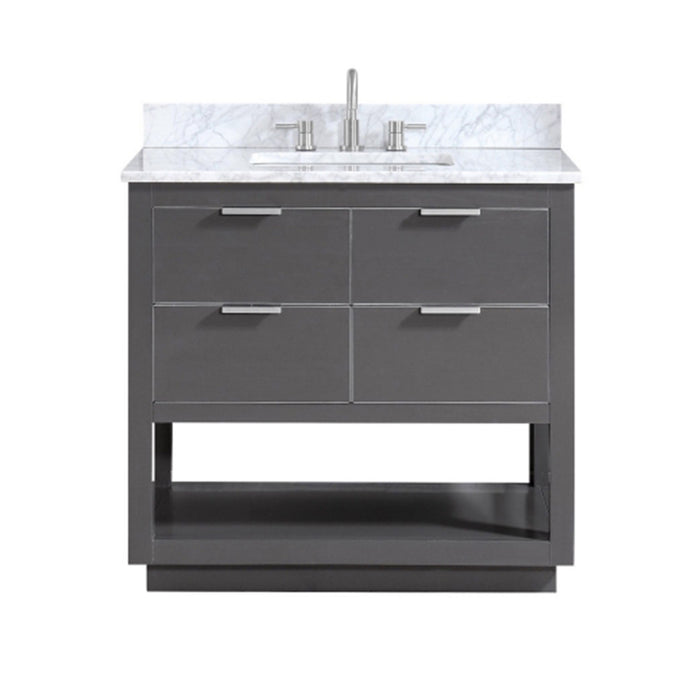 Allie 4 Drawers Bathroom Vanity with Carrara Sink - Floor Mount - 36" Wood/Gray/Brushed Silver