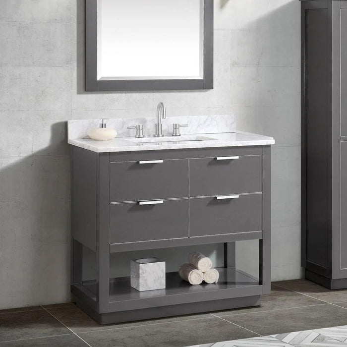 Allie 4 Drawers Bathroom Vanity with Carrara Sink - Floor Mount - 36" Wood/Gray/Brushed Silver