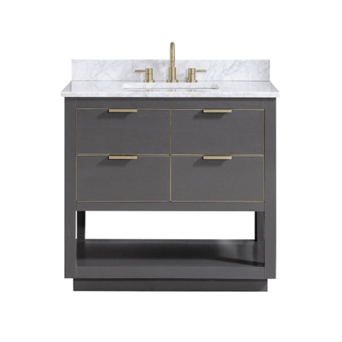 Allie 4 Drawers Bathroom Vanity with Carrara Sink - Floor Mount - 36" Wood/Gray/Matte Gold