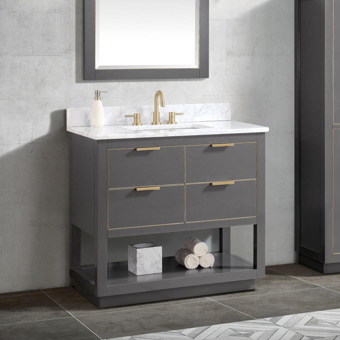 Allie 4 Drawers Bathroom Vanity with Carrara Sink - Floor Mount - 36" Wood/Gray/Matte Gold