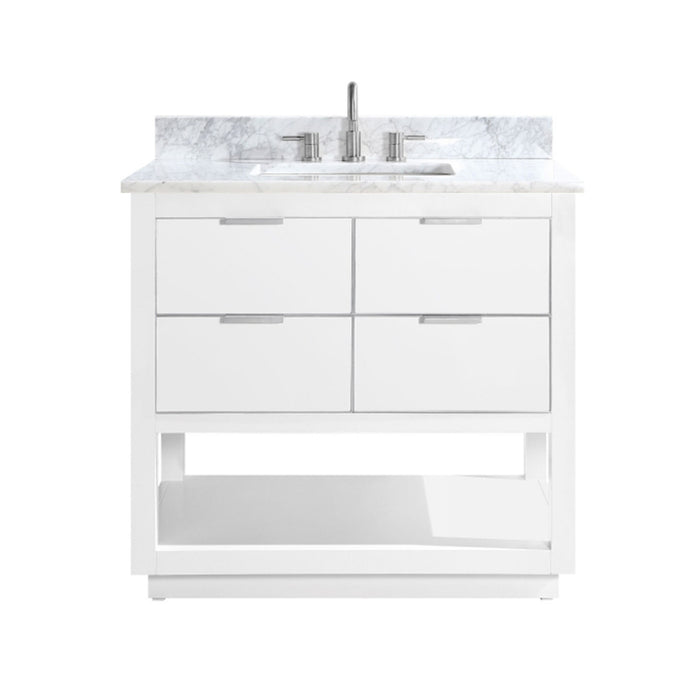 Allie 4 Drawers Bathroom Vanity with Carrara Sink - Floor Mount - 36" Wood/White/Brushed Silver