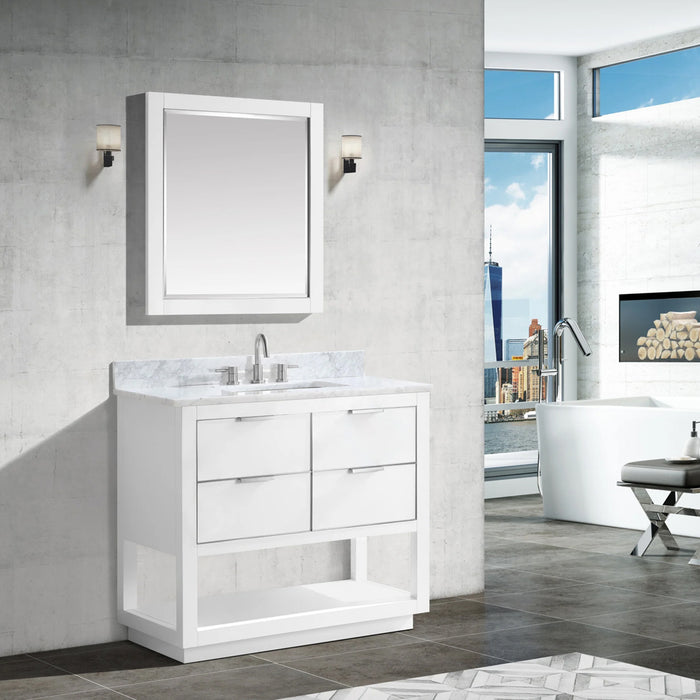 Allie 4 Drawers Bathroom Vanity with Carrara Sink - Floor Mount - 36" Wood/White/Brushed Silver