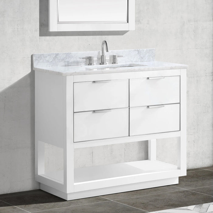 Allie 4 Drawers Bathroom Vanity with Carrara Sink - Floor Mount - 36" Wood/White/Brushed Silver