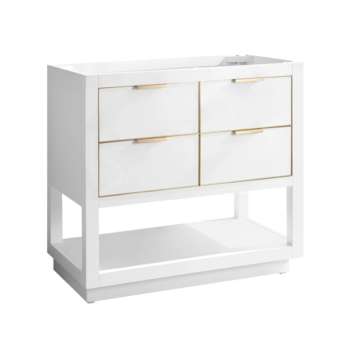 Allie 4 Drawers Bathroom Vanity with Carrara Sink - Floor Mount - 36" Wood/White/Matte Gold