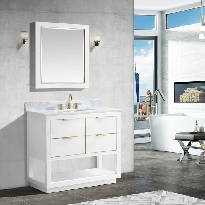 Allie 4 Drawers Bathroom Vanity with Carrara Sink - Floor Mount - 36" Wood/White/Matte Gold