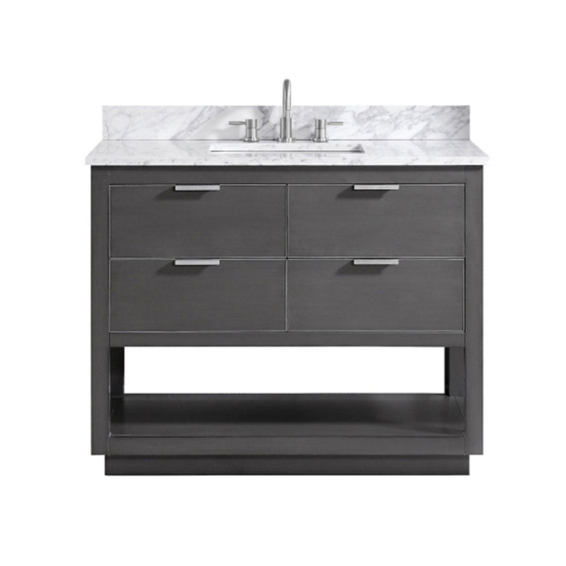 Allie 4 Drawers Bathroom Vanity with Carrara Sink - Floor Mount - 42" Wood/Gray/Brushed Silver