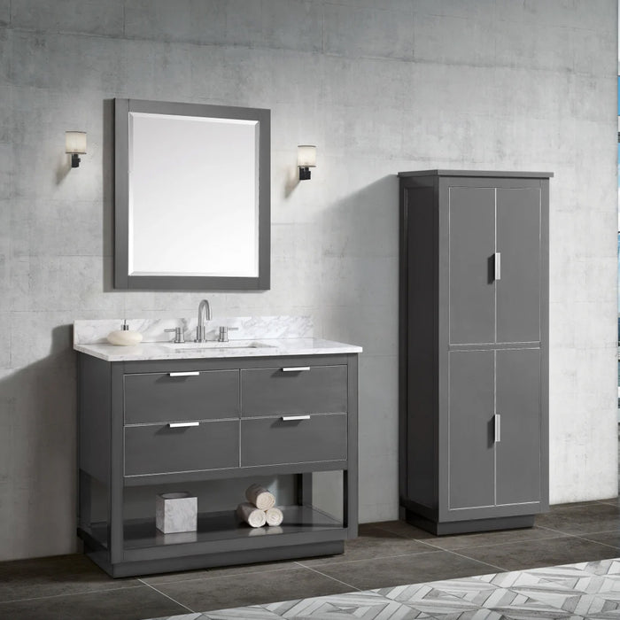 Allie 4 Drawers Bathroom Vanity with Carrara Sink - Floor Mount - 42" Wood/Gray/Brushed Silver