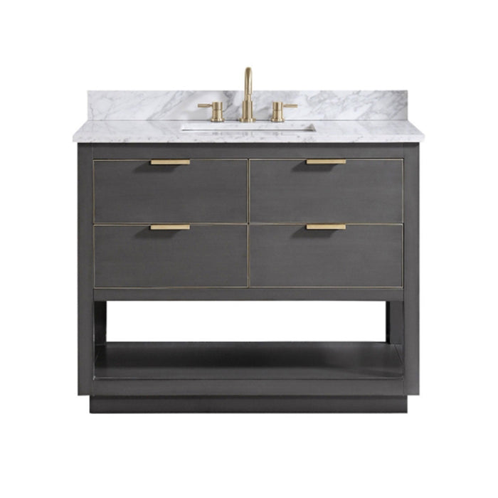Allie 4 Drawers Bathroom Vanity with Carrara Sink - Floor Mount - 42" Wood/Gray/Matte Gold