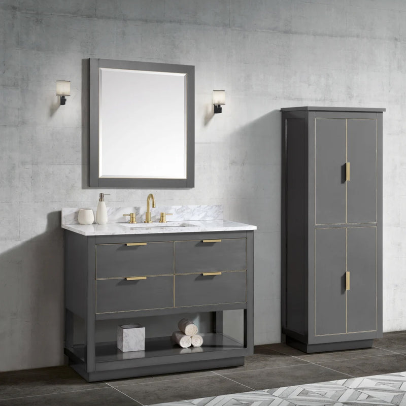 Allie 4 Drawers Bathroom Vanity with Carrara Sink - Floor Mount - 42" Wood/Gray/Matte Gold