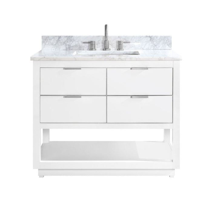 Allie 4 Drawers Bathroom Vanity with Carrara Sink - Floor Mount - 42" Wood/White/Brushed Silver