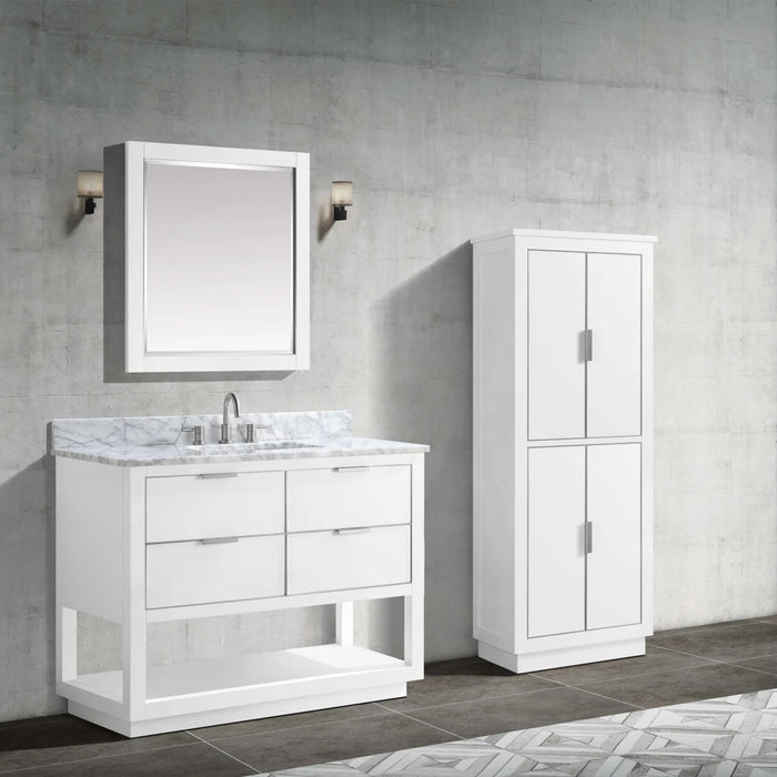 Allie 4 Drawers Bathroom Vanity with Carrara Sink - Floor Mount - 42" Wood/White/Brushed Silver