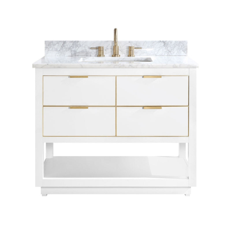 Allie 4 Drawers Bathroom Vanitywith Carrara Sink - Floor Mount - 42" Wood/White/Matte Gold