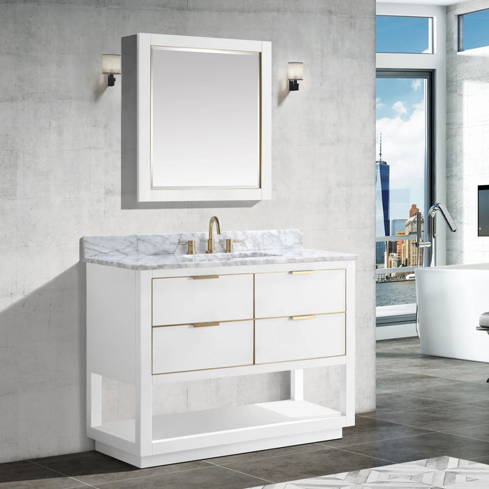 Allie 4 Drawers Bathroom Vanitywith Carrara Sink - Floor Mount - 42" Wood/White/Matte Gold