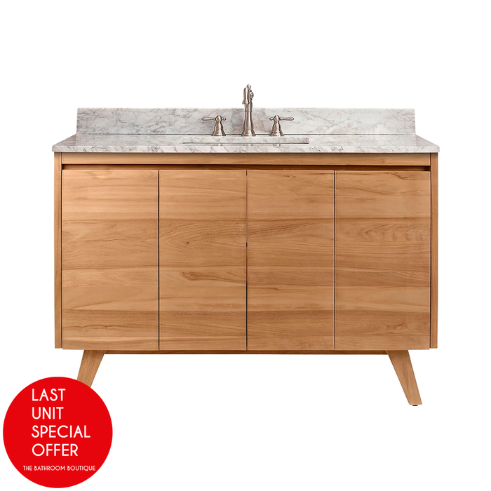 Coventry 4 Doors Bathroom Vanity with Carrara Sink - Floor Mount - 48" Wood/Natural Teak - Last Unit Special Offer