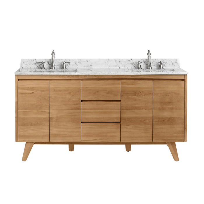 Coventry 4 Doors And 3 Drawers Bathroom Vanity with Carrara Sink - Floor Mount - 60" Wood/Natural Teak