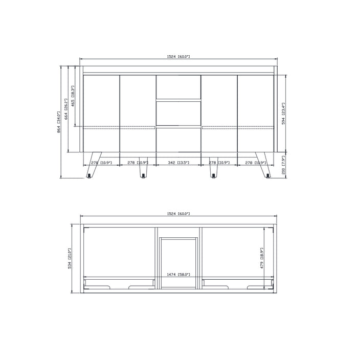 Coventry 4 Doors And 3 Drawers Bathroom Vanity with Carrara Sink - Floor Mount - 60" Wood/Natural Teak