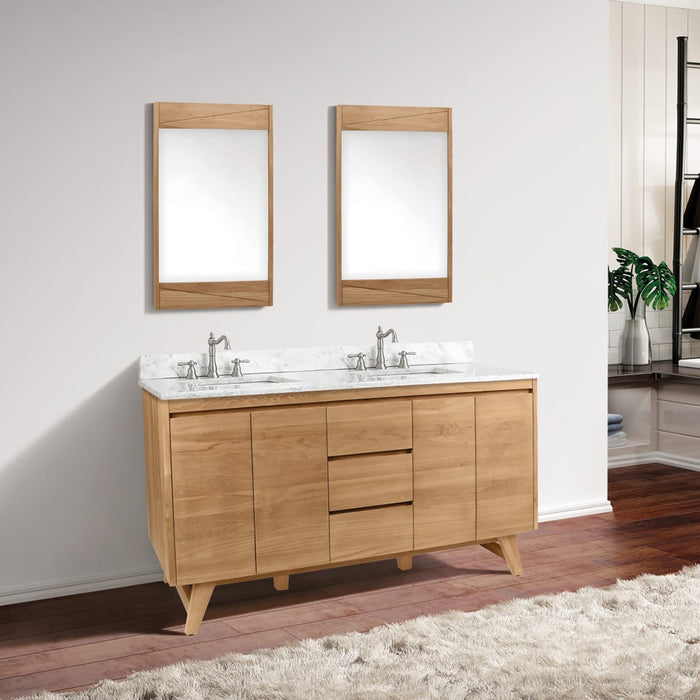 Coventry 4 Doors And 3 Drawers Bathroom Vanity with Carrara Sink - Floor Mount - 60" Wood/Natural Teak