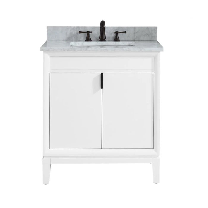 Emma 2 Doors Bathroom Vanity with Carrara Sink - Floor Mount - 30" Wood/White