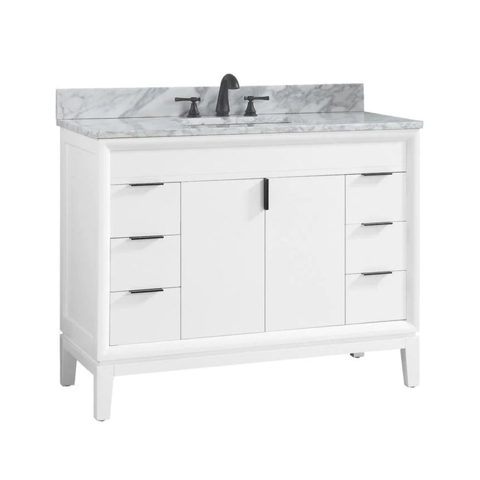 Emma 2 Doors And 6 Drawers Bathroom Vanity with Carrara Sink - Floor Mount - 42" Wood/White
