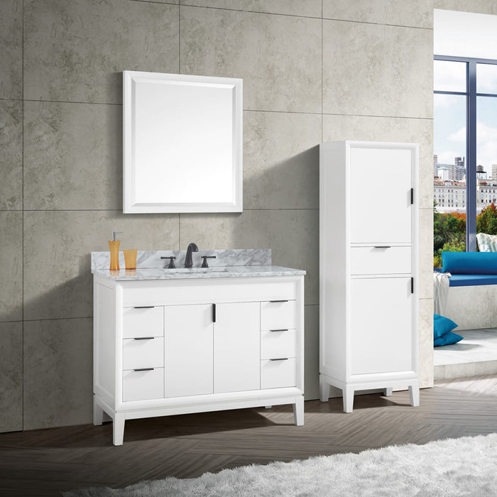 Emma 2 Doors And 6 Drawers Bathroom Vanity with Carrara Sink - Floor Mount - 42" Wood/White