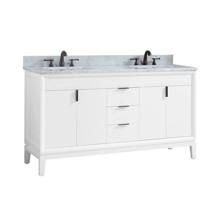 Emma 4 Doors And 3 Drawers Bathroom Vanity with Carrara Sink - Floor Mount - 60" Wood/White