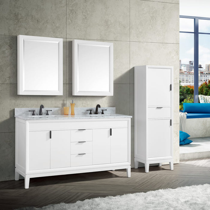 Emma 4 Doors And 3 Drawers Bathroom Vanity with Carrara Sink - Floor Mount - 60" Wood/White