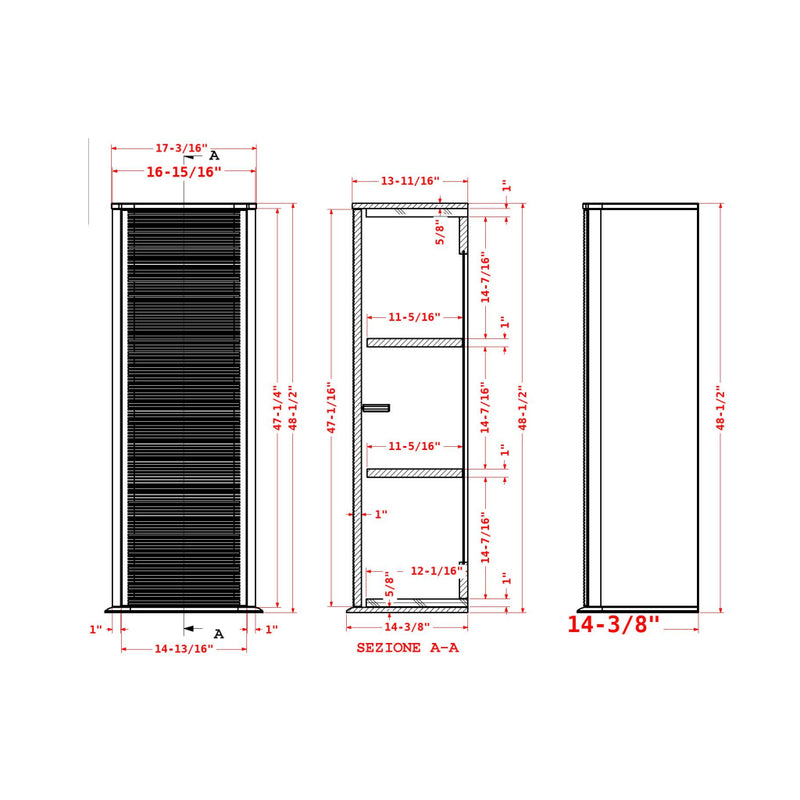 Idra Fluted Design Linen 1 Door Auxiliary Column - Wall Mount - 48" Mdf/Matt Green