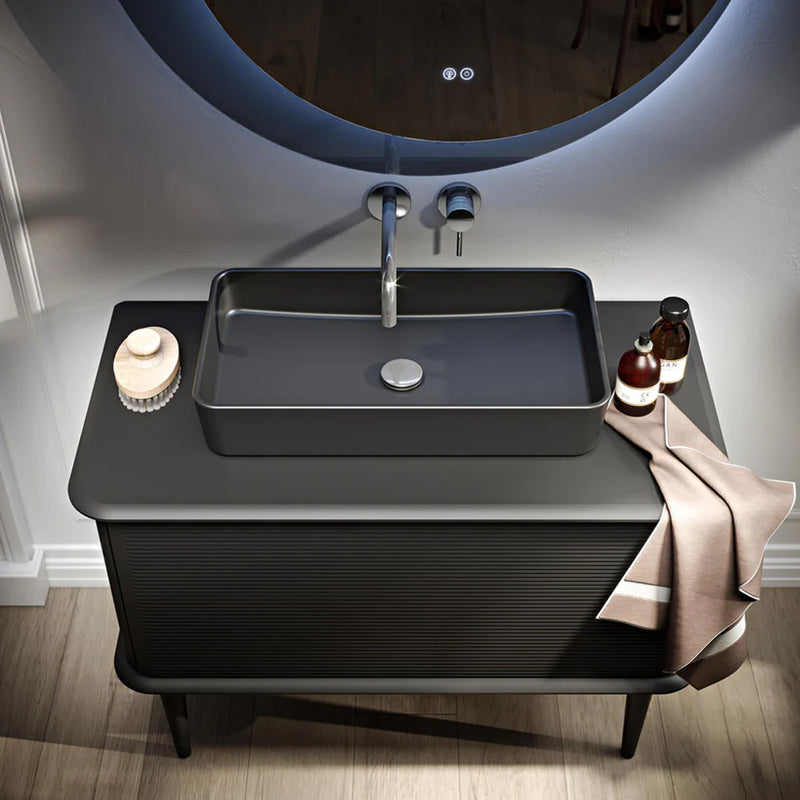 Universal Rectangular Bathroom Sink - Vessel - 24" Ceramic/Matt Black