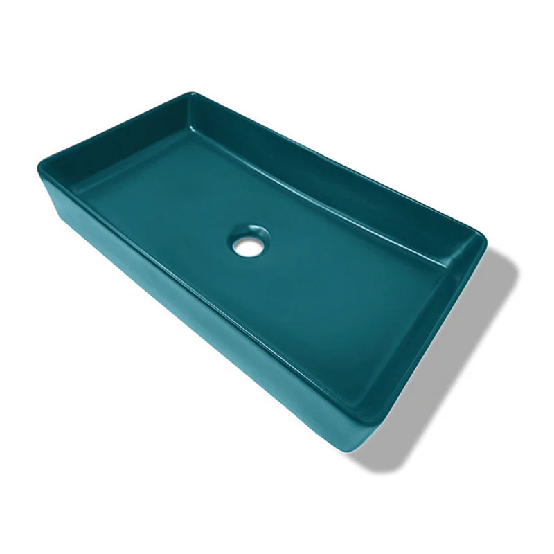 Universal Rectangular Bathroom Sink - Vessel - 24" Ceramic/Petrol Blue