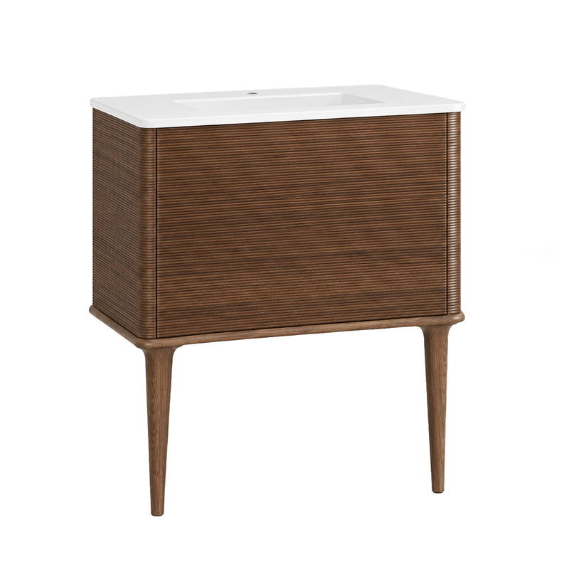 Idra 1 Drawer Bathroom Vanity with White Single Integrated Vanity Sink - Floor Mount - 25" Mdf/Tobacco Oak