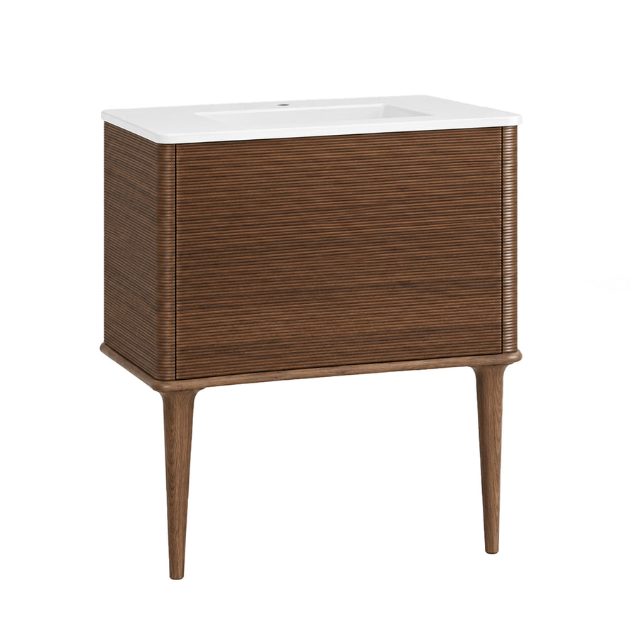 Idra 1 Drawer Bathroom Vanity with White Single Integrated Vanity Sink - Floor Mount - 25" Mdf/Tobacco Oak