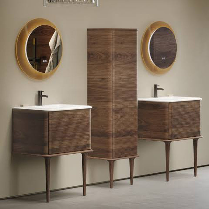 Idra 1 Drawer Bathroom Vanity with White Single Integrated Vanity Sink - Floor Mount - 25" Mdf/Tobacco Oak