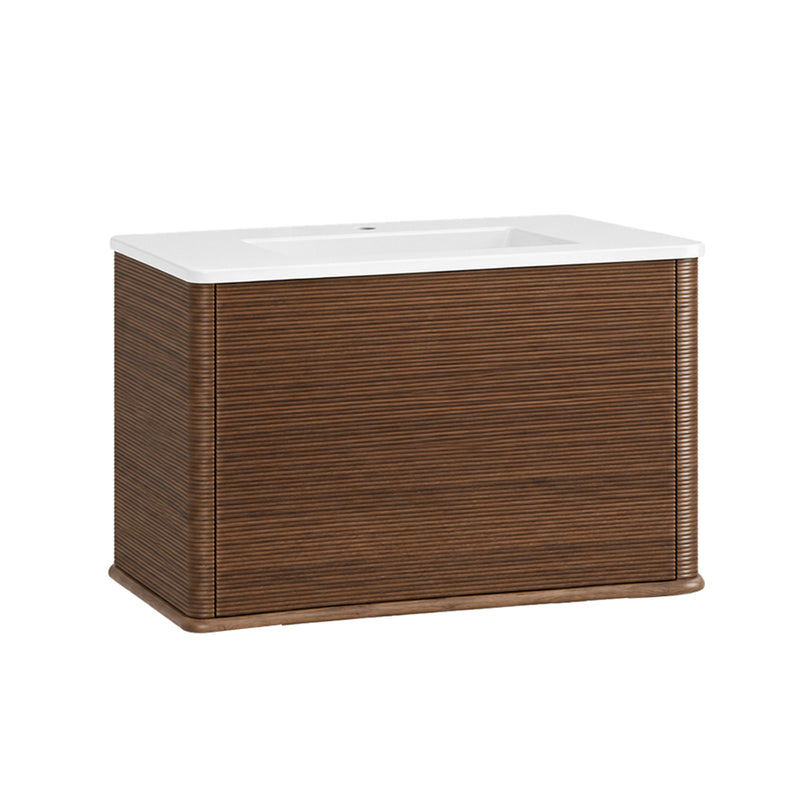 Idra 1 Drawer Bathroom Vanity with White Single Integrated Vanity Sink - Wall Mount - 25" Mdf/Tobacco Oak