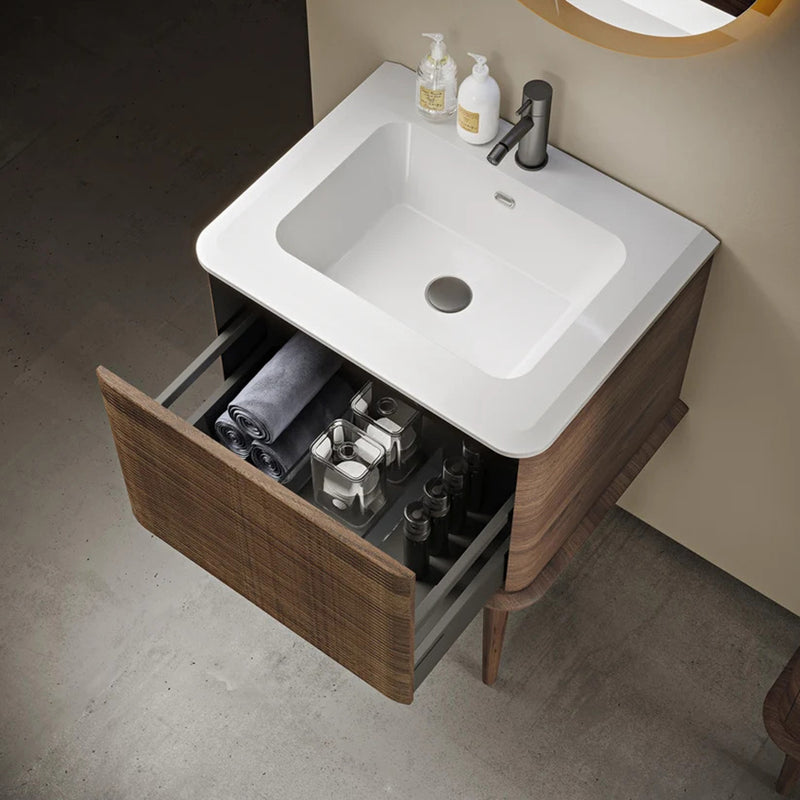 Idra 1 Drawer Bathroom Vanity with White Single Integrated Vanity Sink - Wall Mount - 25" Mdf/Tobacco Oak