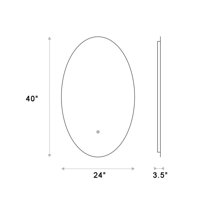 Diffusion Led Touch Oval Vanity Mirror - Wall Mount - 24W x 40H" Glass/Glass