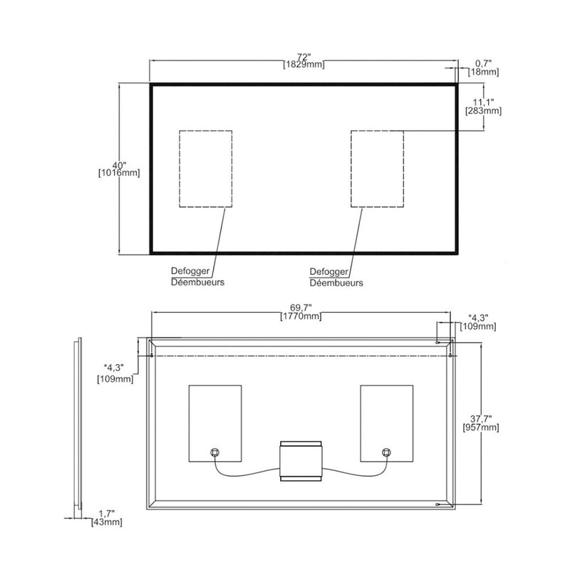 Milan Led Vanity Mirror - Wall Mount - 72W x 40H" Glass/Glass