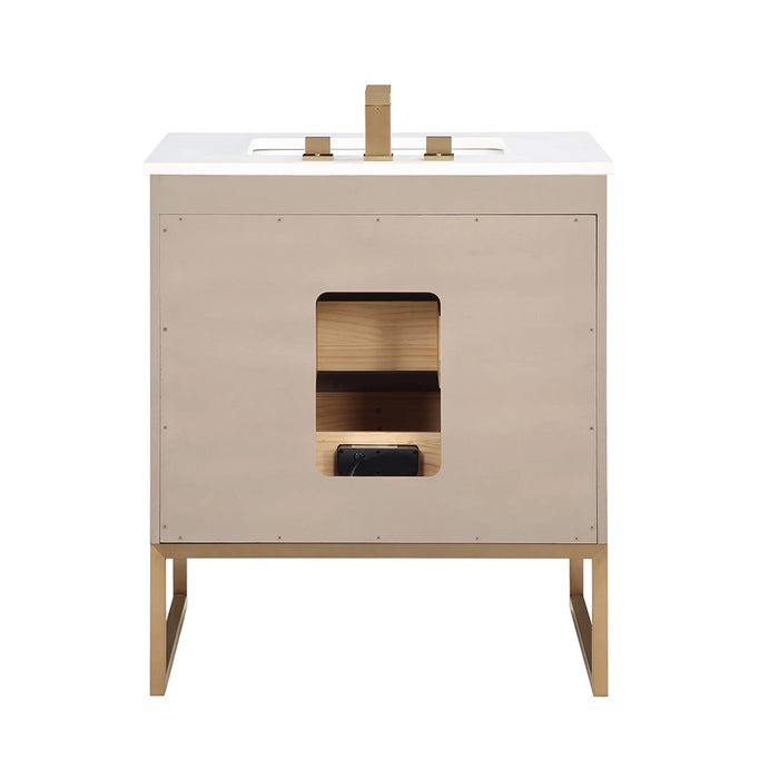 Markham 3 Drawers Bathroom Vanity with Quartz Sink - Floor Mount - 30" Wood/Greywash/Satin Brass