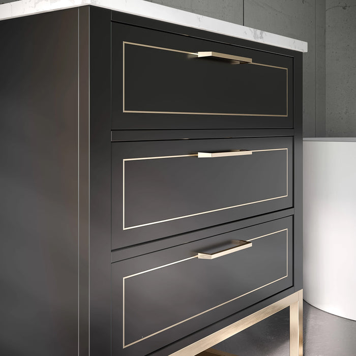 Markham 3 Drawers Bathroom Vanity with Carrara Marble Sink - Floor Mount - 30" Wood/Midnight Black/Satin Brass