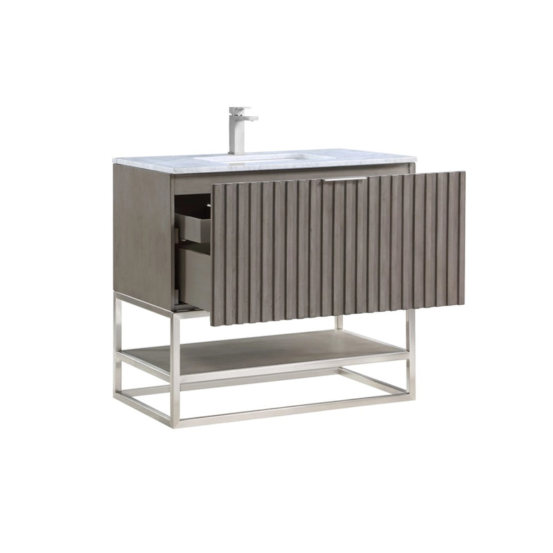 Terra 2 Drawers Bathroom Vanity with Carrara Marble Sink - Floor Mount - 36" Wood/Cashmere Grey/Brushed Nickel
