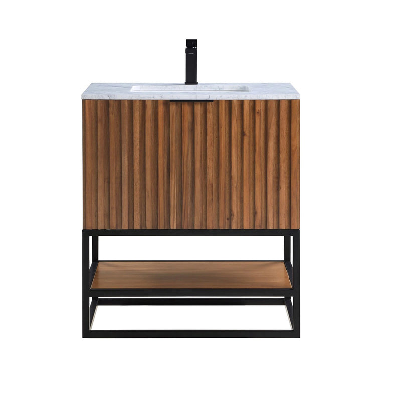 Terra 2 Drawers Bathroom Vanity with Carrara Marble Sink - Floor Mount - 30" Wood/Walnut/Matt Black