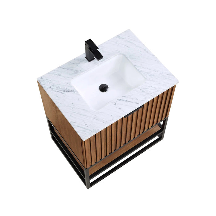 Terra 2 Drawers Bathroom Vanity with Carrara Marble Sink - Floor Mount - 30" Wood/Walnut/Matt Black