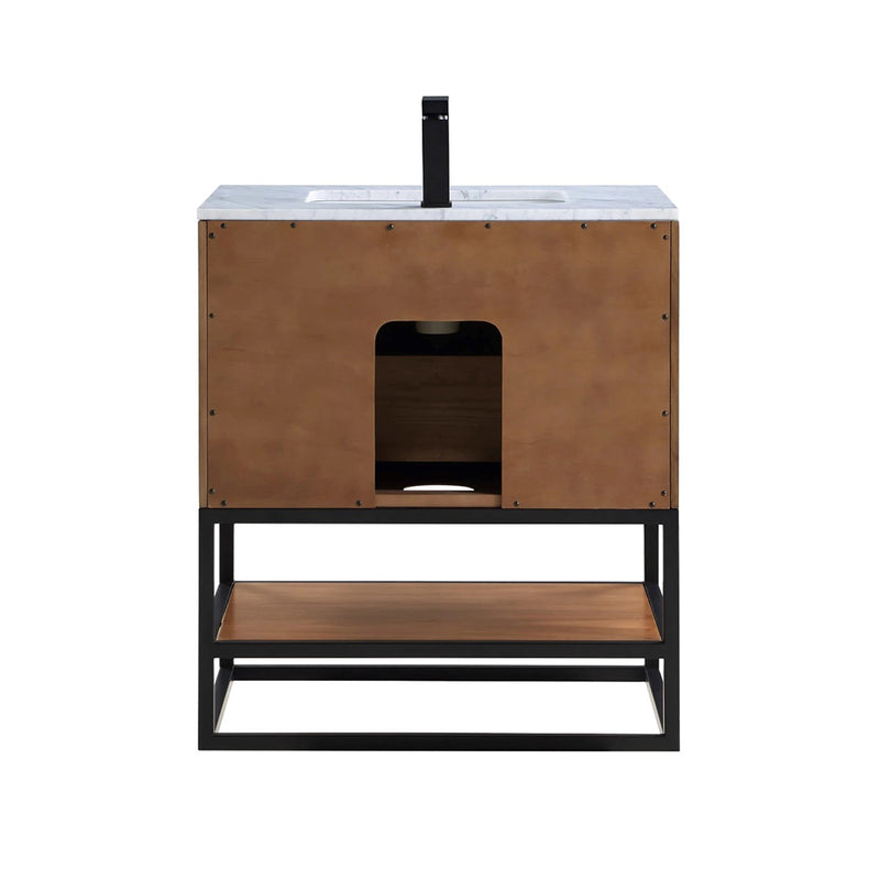 Terra 2 Drawers Bathroom Vanity with Carrara Marble Sink - Floor Mount - 30" Wood/Walnut/Matt Black