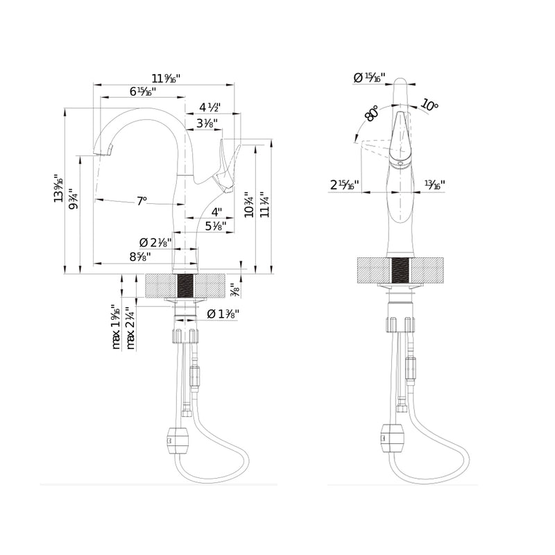 Artona Bar Kitchen Faucet - High Single Hole - 14" Brass/Steel/Coal Black