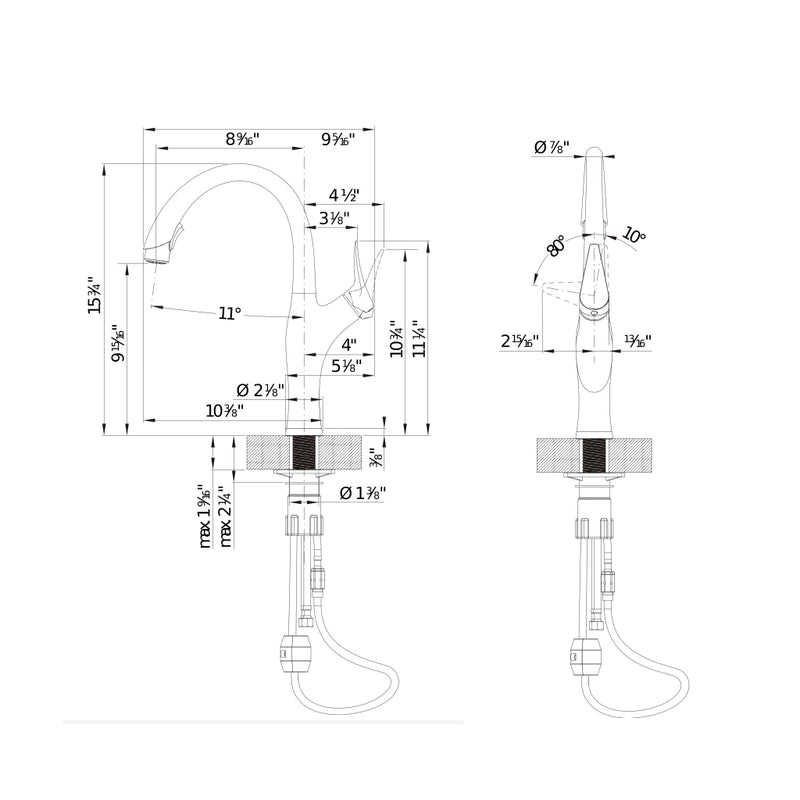 Artona Pull Out Kitchen Faucet - High Single Hole - 9" Brass/Steel/Coal Black