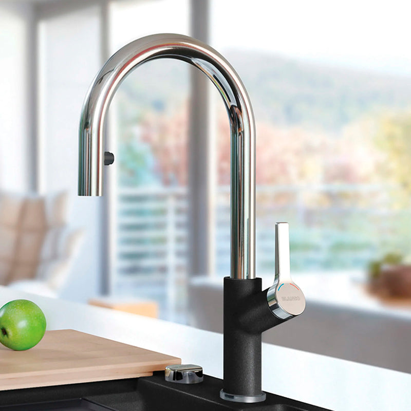 Urbena Pull Down Kitchen Faucet - Single Hole - 8" Brass/Chrome/Coal Black
