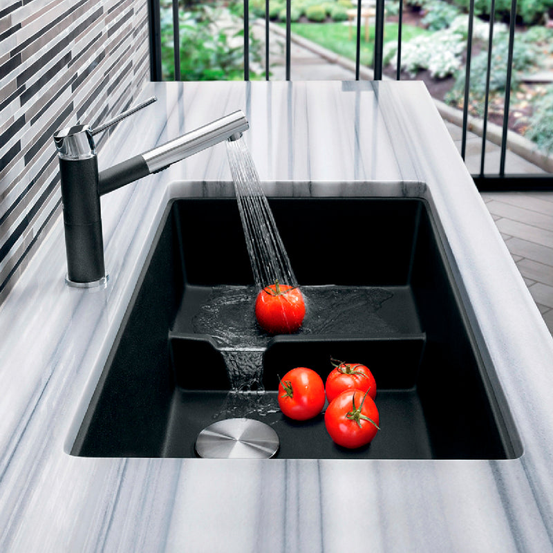 Precis Cascade Double Bowl Kitchen Sink - Under Mount - 29" Granite Composite/Coal Black