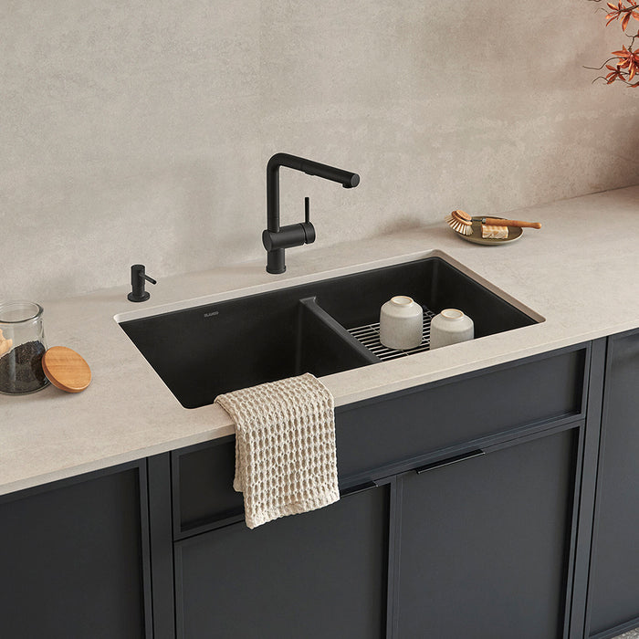 Precis 1 3/4 Double Bowl Kitchen Sink - Under Mount - 33" Granite Composite/Coal Black