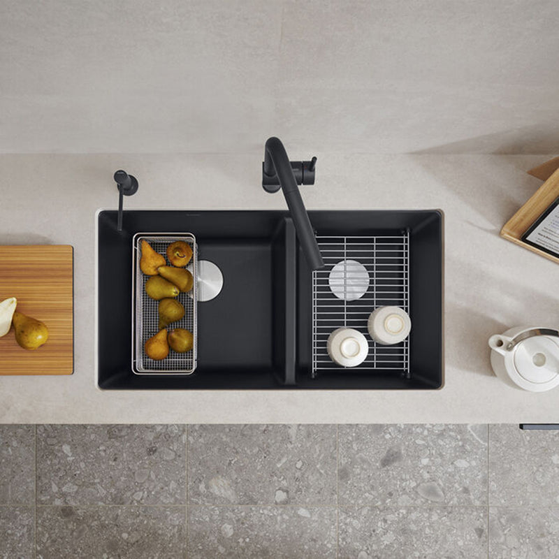 Precis 1 3/4 Double Bowl Kitchen Sink - Under Mount - 33" Granite Composite/Coal Black